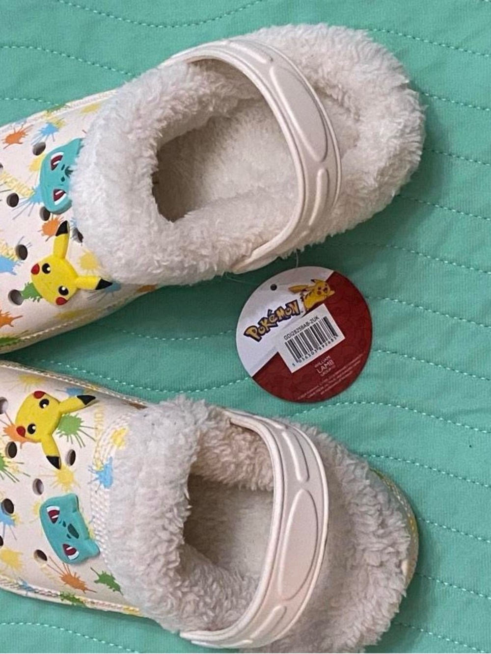 Pokemon Cream Fleece-Lined Kids One-Piece Clogs with Pikachu Print